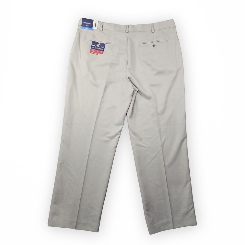 Croft Barrow Pants Mens‎ 40x30 Microfiber Khakis Beige Flat Front Dress Chino